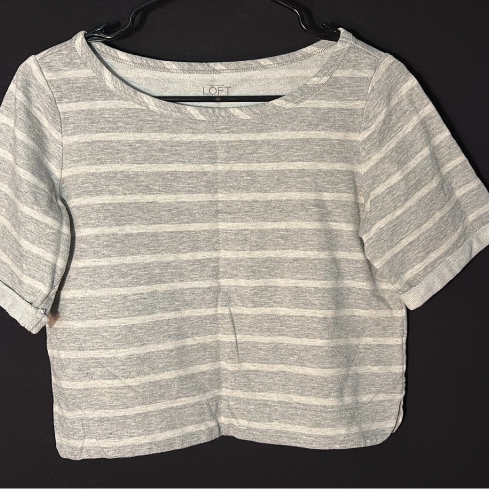 LOFT Gray & White Striped Short Sleeve Top